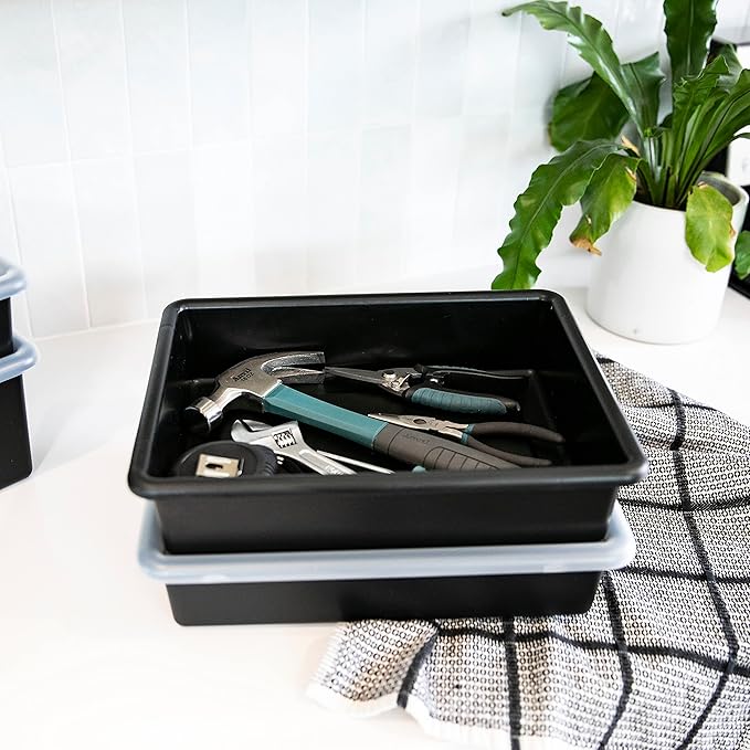 ECR4Kids Letter Size Tray with Lid, Storage Bin, Black, 10-Piece