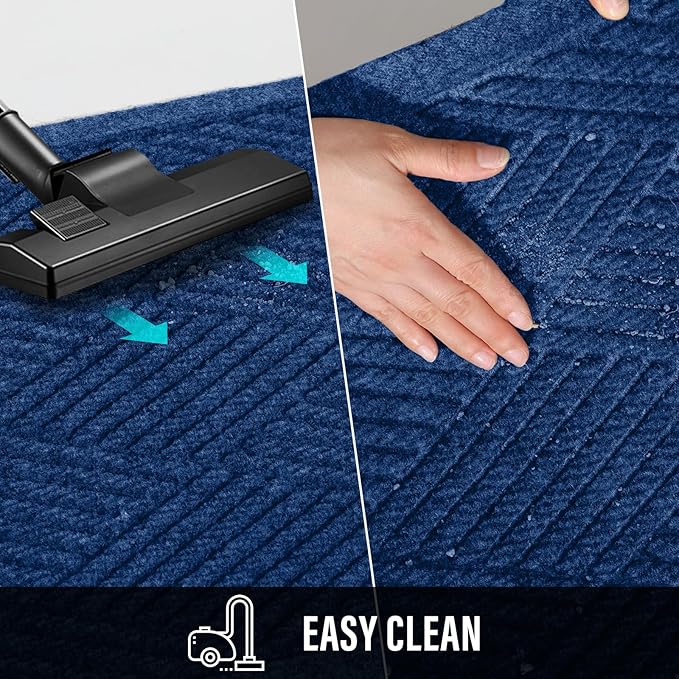 HIYARD Sturdy Front Door Mat, Absorbent Muddy Dirt Resist Welcome Door Mats Outdoor Indoor, Stain and Fade Resistant, Non-Slip Rubber Backing Low Profile Doormat for Entryway, 47×32, Blue