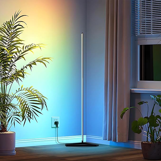 RGB LED Corner Floor Lamp, with App & Remote Control, 16 Million Colors 68+ Scenes, Dimmable, Music Sync, Timer Off, Modern Farmhouse Decor Led Lights for Bedroom, Living Room, Gaming Room