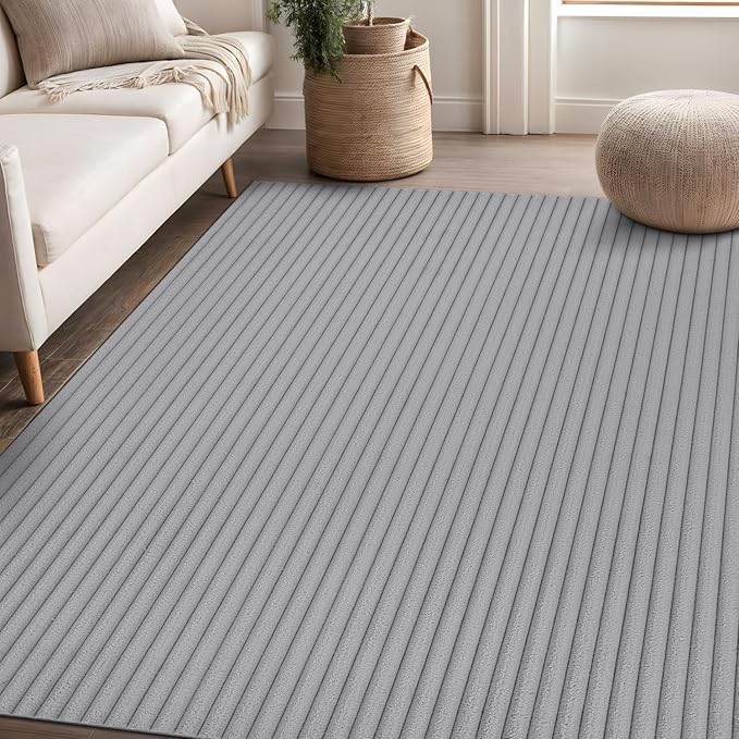 Beverly Rug Non Slip Area Rug 4 x 6 Modern Durable Ultra Soft Ribbed Indoor Rugs for Living Dining Room Office Stain Resistant Non Shedding Casual Easy Shag Indoor Carpet Gray 4x6