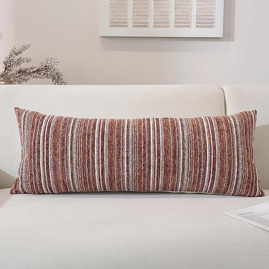 QDTTSRY Throw Pillow Covers, Chenille Luxury Red Striped Pillow Case 36x14 Set of 1, Farmhouse Decorative Cushion Cover for Home Decor Bed Sofa Living Room Chair Bedroom