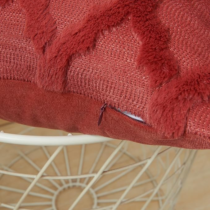 EMMTEEY Boho Pillow Cases 18x18 Inch Set of 2, Striped Embroidered Faux Fur Pillow Covers - Wrinkle Free & Decorative Accent Cushion for Sofa Couch Bed (Burgundy)
