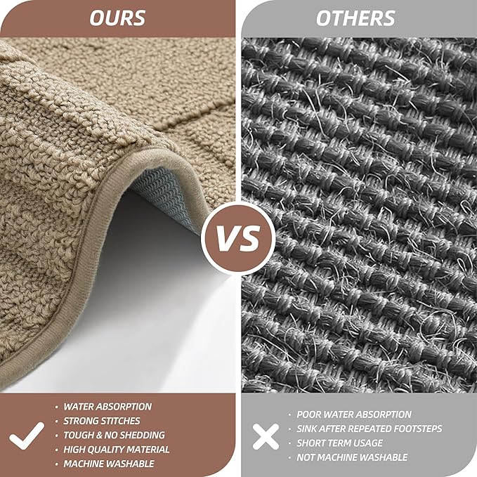 BEQHAUSE Kitchen-Rugs-and-Mats,Anti-Slip Kitchen Rugs,Machine Washable Kitchen Mats for Floor Taupe Comfortable Kitchen Mat Set of 2 with TPR Backing 24x35inch/24x60inch