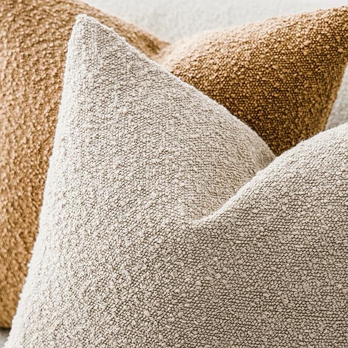 Foindtower Decorative Boucle Throw Pillow Covers Accent Solid Pillow Cases Cozy Soft Textured Couch Cushion Case for Chair Sofa Bedroom Living Room Home Decor 22 x 22 Inch,Beige Oatmeal