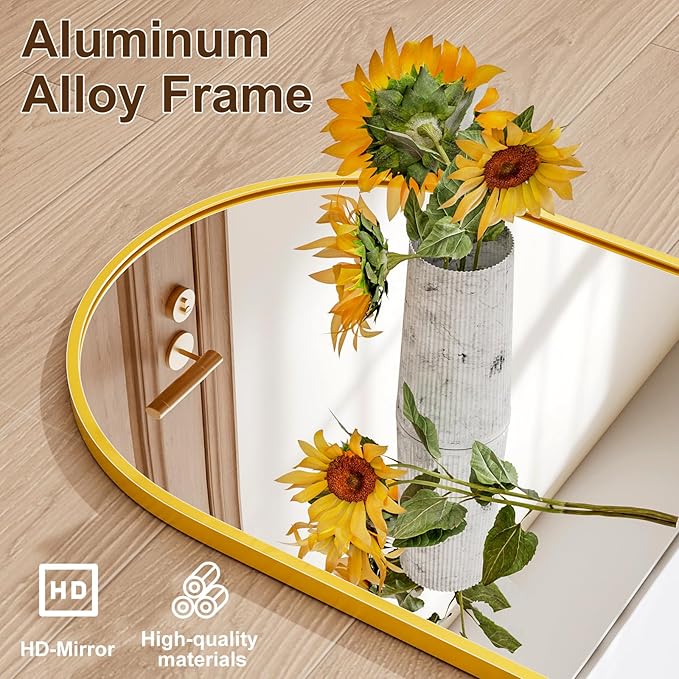 Full Length Door Mirror, Wall Mounted Wall & 48"X18"Arched Behind Door Mirrors, Full Length Mirror for Use in Living Rooms, Rooms, Bedrooms, Cloakrooms, etc. (Gold)