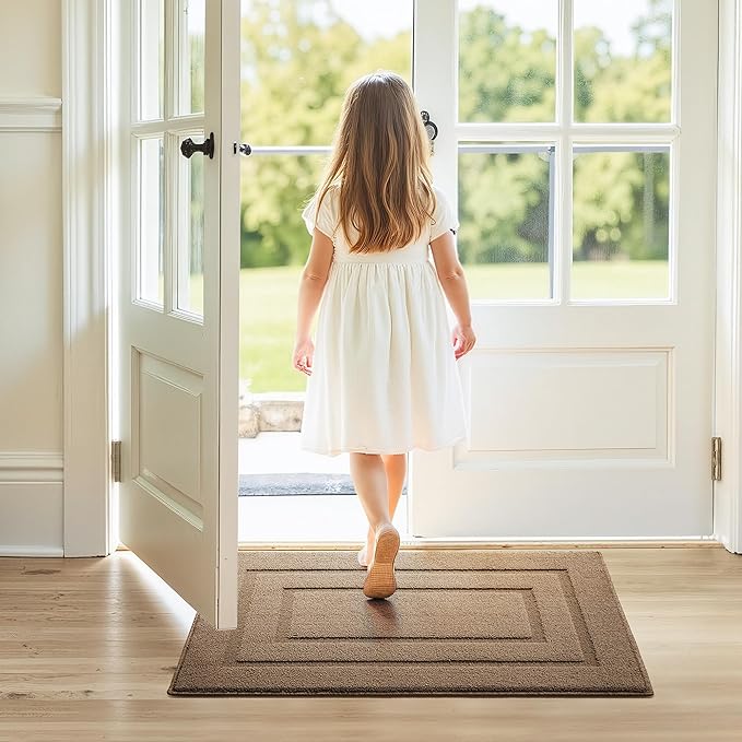 GRANNY SAYS Front Door Mat Outside Entrance, Welcome Matt Indoor Non-Slip, Door Mats for Outdoor, Entryway Front Porch Matt Low Profile Resist Dirt Easy to Clean, 32" x 20", Light Brown