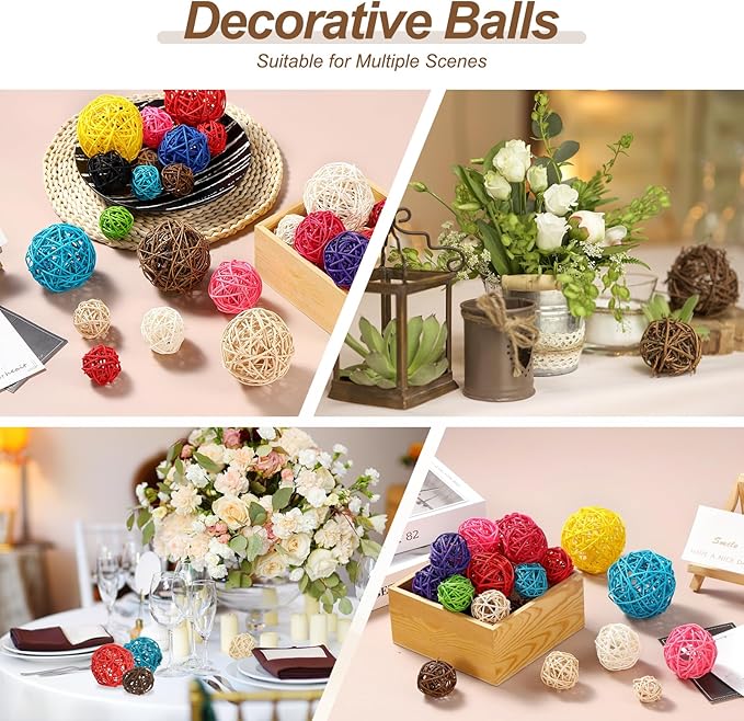 PATIKIL 3 Inch Wicker Rattan Balls, 10 Pcs Decorative Balls for Centerpiece Bowls Wedding Party Home Decor DIY Craft, Natural