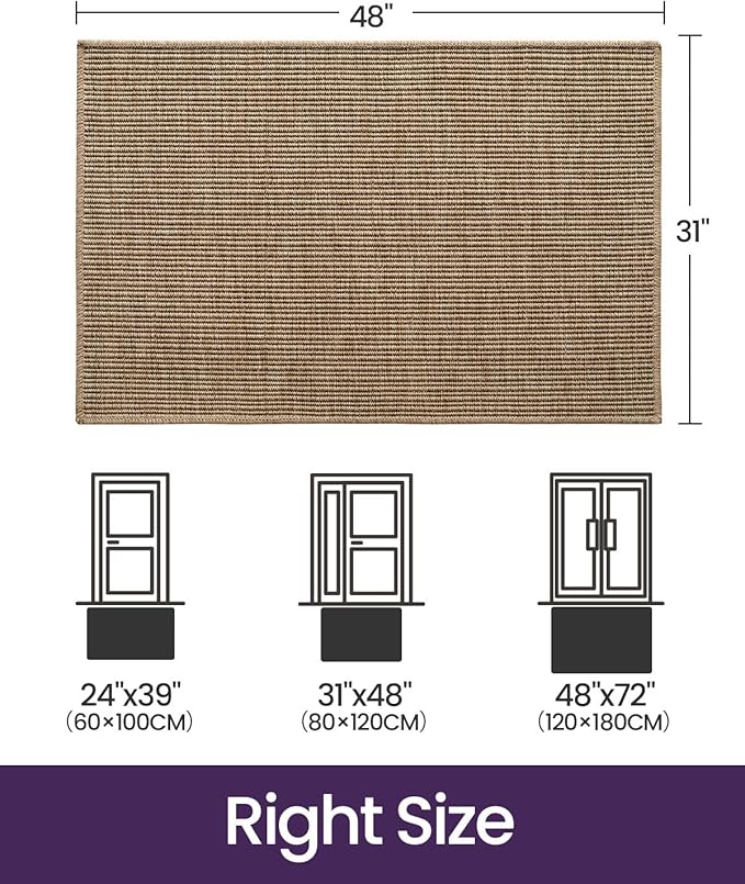 DEXI Dirt Trapper Door Mat, 31x48 Washable Doormat, Dirt Resistant and Absorbent, Easy Clean Low-Profile Floor Rugs for Entryway, Front Door, and Inside Entrance, Beige