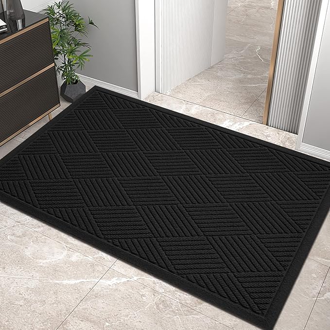 HIYARD Sturdy Front Door Mat, Absorbent Muddy Dirt Resist Welcome Door Mats Outdoor Indoor, Stain and Fade Resistant, Non-Slip Rubber Backing Low Profile Doormat for Entryway, 36×24, Black