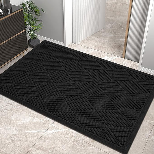 HIYARD Sturdy Front Door Mat, Absorbent Muddy Dirt Resist Welcome Door Mats Outdoor Indoor, Stain and Fade Resistant, Non-Slip Rubber Backing Low Profile Doormat for Entryway, 36×24, Black