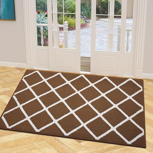 Finchitty Indoor Door Mat, Dirt Resistant and Absorbent, Low-Profile, Non-Slip, Washable Inside Floor Mats for Front Door, Back, and Entrance, 40" x 32", Coffee