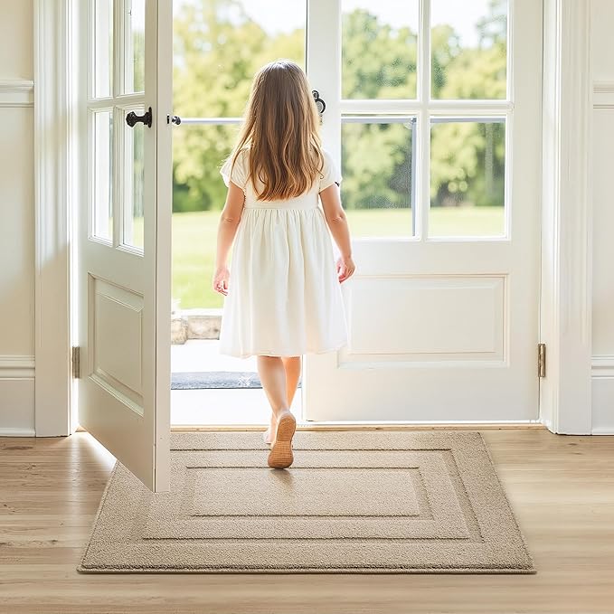 GRANNY SAYS Front Door Mat Outside Entrance, Welcome Matt Indoor Non-Slip, Door Mats for Outdoor, Entryway Front Porch Matt Low Profile Resist Dirt Easy to Clean, 36" x 24", Khaki