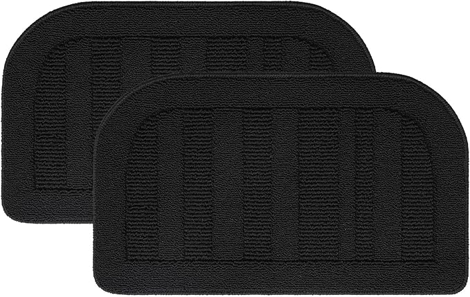 BEQHAUSE 30x18 Inch Kitchen Rug Mat Durable Kitchen Rugs Non-Slip Washable Absorbent Kitchen Mats for Floor Dirt-Resistant Semicircular Kitchen Mat (Black, 2PCS)