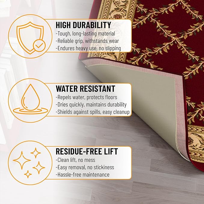 Ottomanson Non Slip Rug Pad Grip 3x26 1/8 Thick, Protection for Any Flooring Surface, Keep Your Runner Rug and Area Rugs in Place, 2'7" x 26', Beige