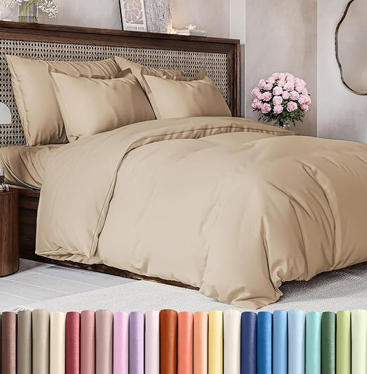Duvet Cover Cal King Size Set - Extra Soft Cal King Size Duvet Cover 104 x 98 with 2 Pillow Shams - Hotel Luxury Easy Care & Fade Free w/Zipper Closures & Ties - Comfy Breathable Bedding Set (Cream)