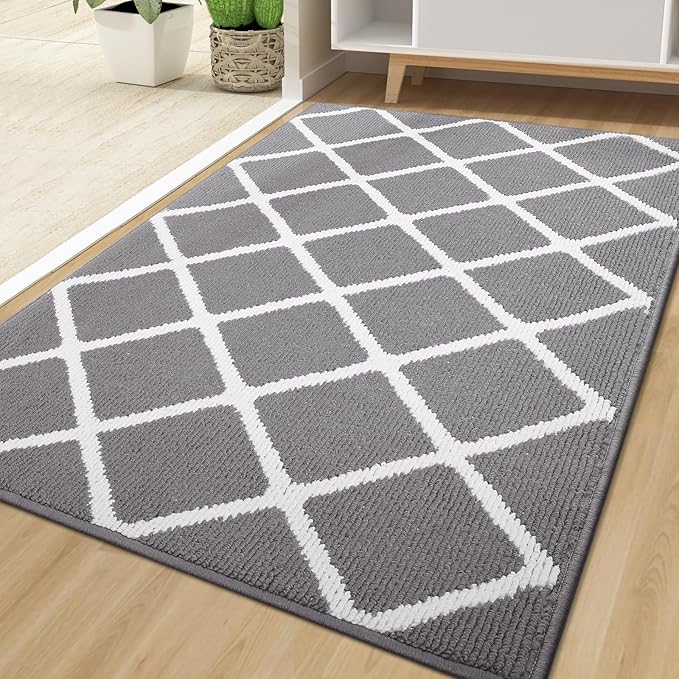 Finchitty Indoor Door Mat, Dirt Resistant and Absorbent, Low-Profile, Non-Slip, Washable Inside Floor Mats for Front Door, Back, and Entrance, 71" x 47", Grey
