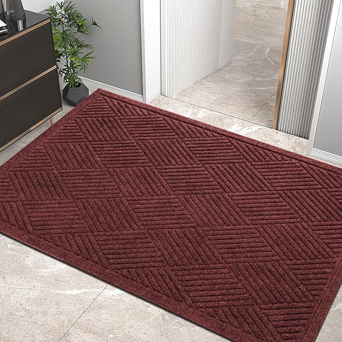 HIYARD Sturdy Front Door Mat, Absorbent Muddy Dirt Resist Welcome Door Mats Outdoor Indoor, Stain and Fade Resistant, Non-Slip Rubber Backing Low Profile Doormat for Entryway, 47×32, Red