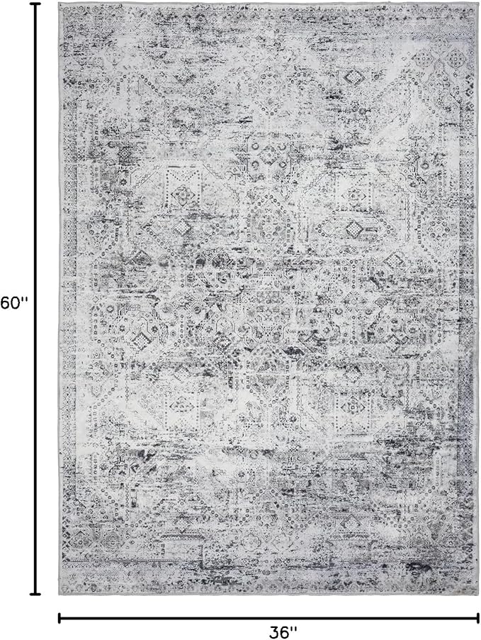 Domitapis Area Rug 3×5, Vintage Boho Rug,Ultra-Soft Low Pile, Washable, Non Slip,Stain Resistant Printed Carpet for Living Room Bedrooms Playroom Office Kitchen, Classic-Grey