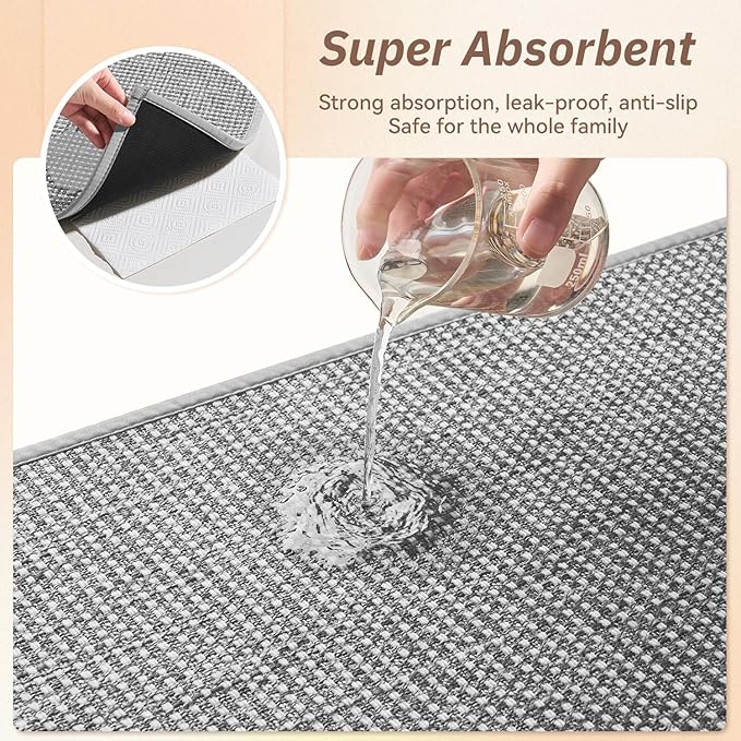 PADOOR Kitchen Rug Sets Non Slip, Washable Kitchen-Mats for Floor Absorbent Runner Rug for Kitchen, Kitchen Floor Mat for Hallway Laundry 17"x30"+17"x47" Grey