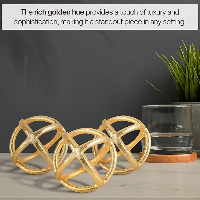 CLEENTABLE Decorative Sphere for Home Decor - Modern Decorative Balls for Living Room, Bedroom, Kitchen, Bathroom, Office - Table Decorative Orbs for Centerpiece (Gold)