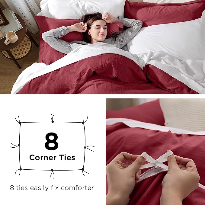 Bedsure Red Duvet Cover King Size - 3 Pieces Prewashed Cotton-Like Extra Soft Bedding Set, Includes 1 Duvet Cover 104x90 Inches with Zipper Closure & 2 Pillow Shams, Comforter Not Included