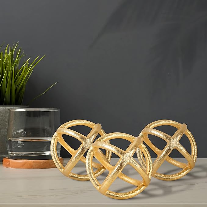CLEENTABLE Decorative Sphere for Home Decor - Modern Decorative Balls for Living Room, Bedroom, Kitchen, Bathroom, Office - Table Decorative Orbs for Centerpiece (Gold)