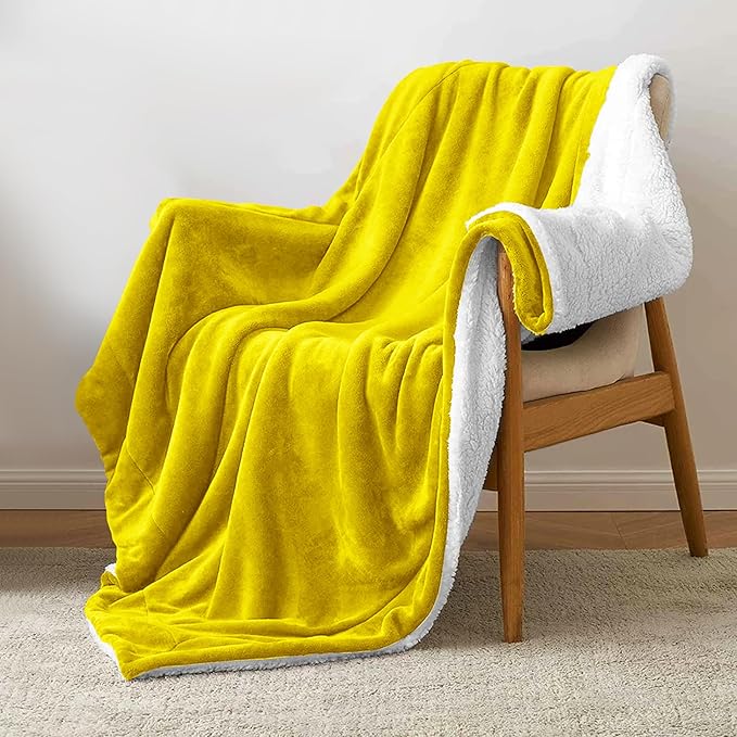 MOONLIGHT20015 Sherpa Blankets Queen Size - (Ochre, 90X90 Inches) Fuzzy, Soft and Wool/Fleece Blanket for Bed, Fluffy Blankets for Winter, Camping and Travel