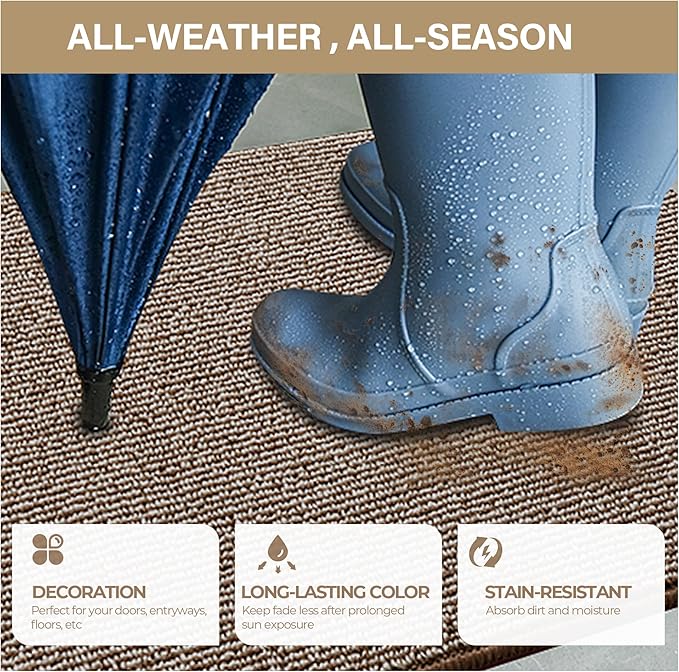 GRANNY SAYS Front Door Mat Indoor Entrance, Indoor Doormat Non Slip Washable, Low Profile Outdoor Welcome Mat, 32" x 20" Resist Dirt Absorbent Door Mats for Entryway, Floor, Brown Beige