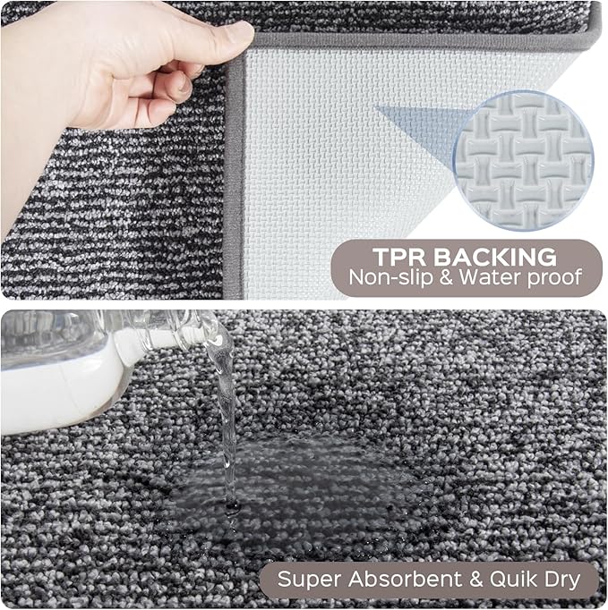 Washable Kitchen Rug 24" x 70" / 60cm x 180cm, Non Slip Kitchen Mat for Floor, Absorbent Indoor Entryway Runner Rug for Laundry, Bathroom, Bedroom (Roll Packing)