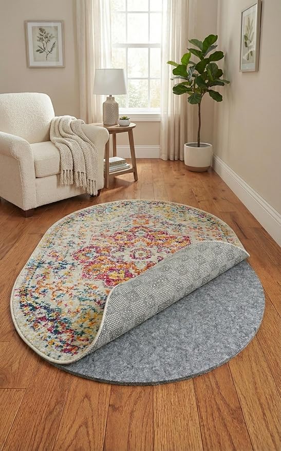 Rugs.com - 4' x 6' Oval Everyday Performance Rug Pad 1/4" Thick Felt & Non-Slip Backing Perfect for Any Flooring Surface