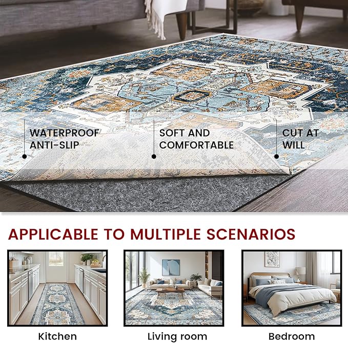 Waterproof Rug Pad, 6x9 ft Area Rug Non-Slip Carpet Pad, 1/4" Thick Non-Slip Rug Pads for All Floors and Finishes, Felt Pad for Hardwood Floors, Keeps Carpets in Place Soft and Safe