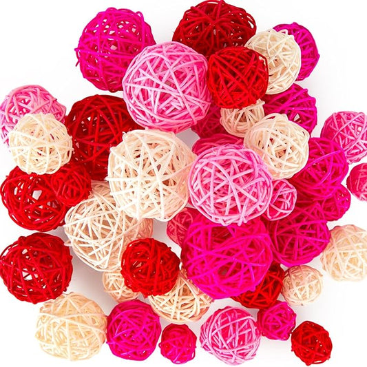 FUTUREPLUSX 42PCS Valentines Day Tiered Tray Bowl Fillers Decor, Assorted Pink Decorative Balls for Bowl Centerpiece Home Indoor Office Table Decor
