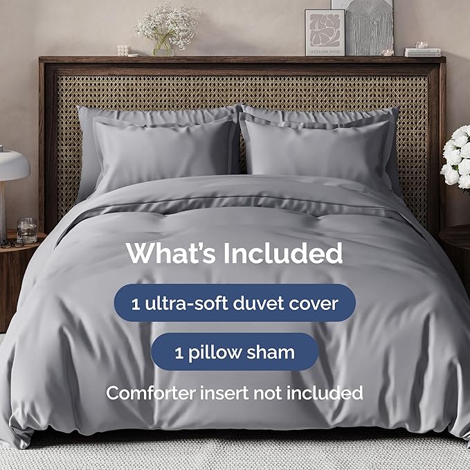 Duvet Cover Twin/Twin XL Size Set - Extra Soft Duvet Cover 68 x 90 with 1 Pillow Sham - Hotel Luxury, Easy Care and Fade Free with Zipper Closures & Ties - Comfy, Breathable Bedding Set (Steel Blue)