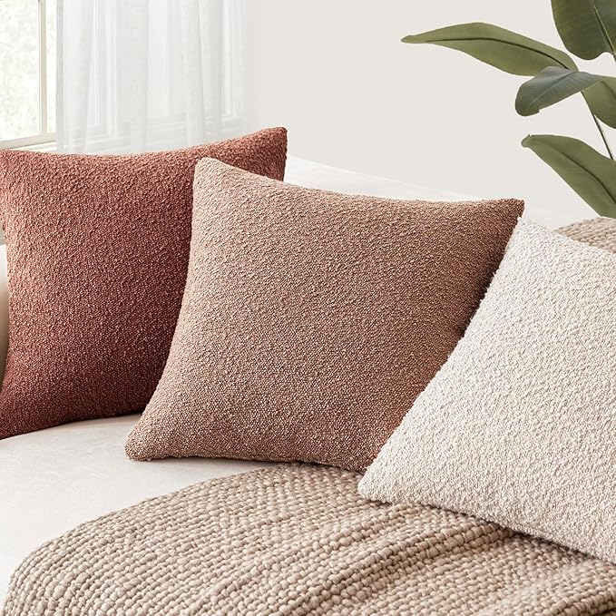 Foindtower Decorative Textured Boucle Throw Pillow Covers Accent Solid Pillow Cases Neutral Soft Cozy Couch Cushion Case for Chair Sofa Bedroom Living Room Home Decor 20x20 Inch,1PC,Orange Rust Red