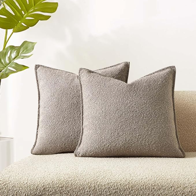 JUSPURBET 26x26 Throw Pillow Covers Set of 2 Decorative Pillow Covers for Couch Sofa Bed Cozy Boucle Textured Cushion Covers Cases with Invisible Zipper for Living Room Home Decor,Gray