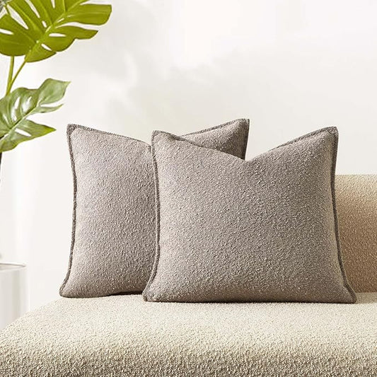 JUSPURBET 26x26 Throw Pillow Covers Set of 2 Decorative Pillow Covers for Couch Sofa Bed Cozy Boucle Textured Cushion Covers Cases with Invisible Zipper for Living Room Home Decor,Gray
