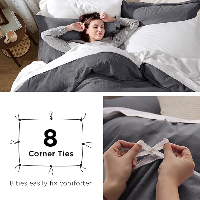 Bedsure Charcoal Grey Duvet Covers Queen Size - Washed Duvet Cover, Soft Queen Duvet Cover Set 3 Pieces with Zipper Closure, 1 Duvet Cover 90x90 inches and 2 Pillow Shams