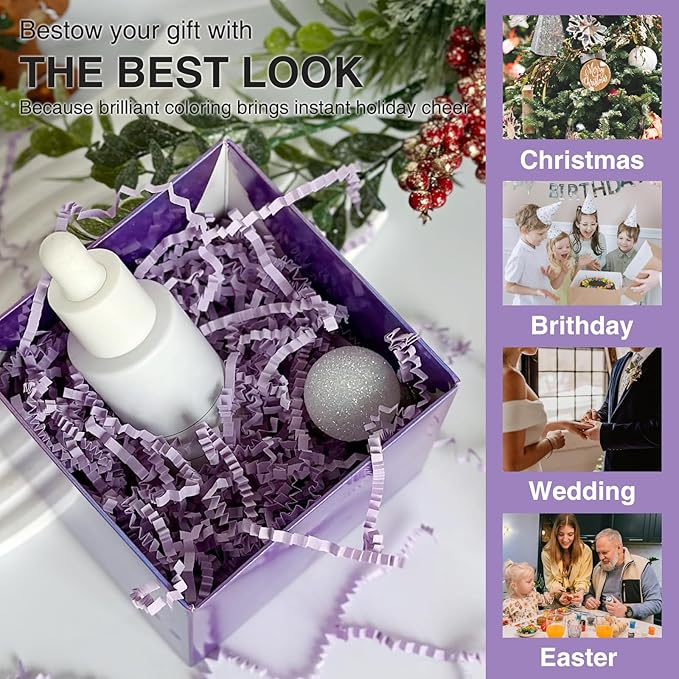 2LB Crinkle Cut Paper Shred Filler for Gift Box Bag and Basket On Holidays(Light Purple)