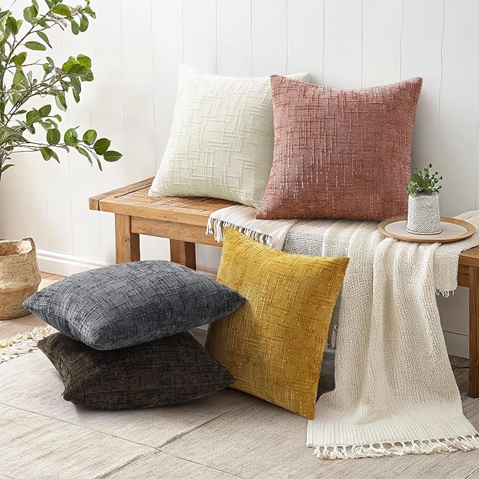 decorUhome Spring Pink Chenille Throw Pillow Covers 20x20 Set of 2 Textured Slubby Couch Pillow Covers Farmhouse Accent Neutral Decorative Pillow Cases for Bed Sofa Living Room Valentines