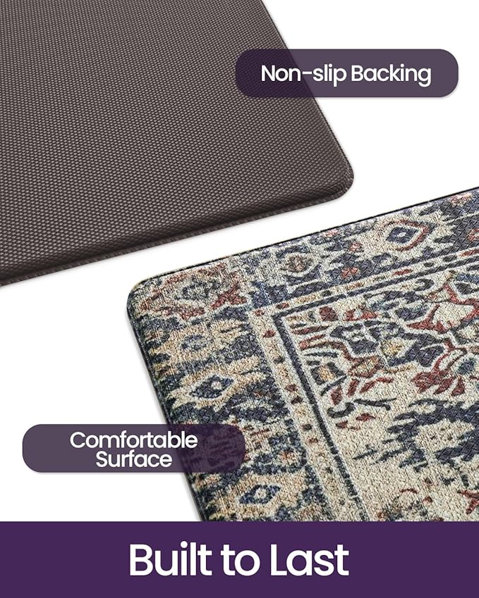 DEXI Kitchen Mats for Floor Cushioned, 23x59 Extra Large Wide Runner Rug Non Slip, Waterproof Soft Comfort Standing Padded Anti Fatigue Decorative, Blue Red