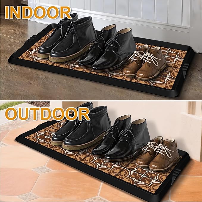 BEHERO Boot Tray Shoe Mat Decorative Patterned, Rubber Boot Matt Tray Indoor and Outdoor Use, 16" x27.5" Shoe Cleaning Mat Non-Slip, Shoe Storage Waterproof with Artistic Prints for Entryway(Gray)