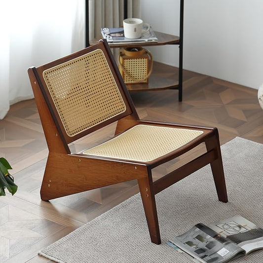 MBOOYOME Mid Century Modern Accent Chair for Living Room, Low Lounge Chair with Solid Wood Frame, Comfy Armchair for Bedroom and Balcony, Walnut