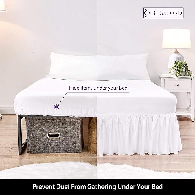BLISSFORD White Bed Skirt Twin Size 21 inch Drop - with Split Corners - Cotton Blend Ruffle Bed Skirt, Dust Ruffle with Platform White Twin Bedskirt, Machine Washable