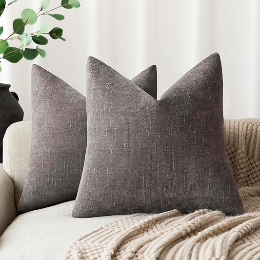 Foindtower Pack of 2 Soft Textured Throw Decorative Pillow Covers Square Accent Solid Cushion Cover Cozy Farmhouse Pillow Case with Zipper for Couch Sofa Bedroom Living Room 24x24 Inch, Charcoal