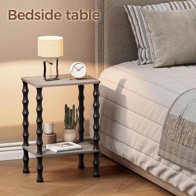 Side Table, 2-Tier End Table with Storage Shelf, Night Stand for Small Spaces, Modern Coffee Tables for Living Room, Bedroom (1, Gray)