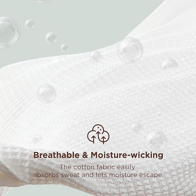 Bedsure Gentlesoft 100% Cotton Blanket Queen Size for Bed - Breathable and Soft for Spring Summer, Thick Cozy Waffle Weave Blanket Gifts for Women, White, 90x90 Inches