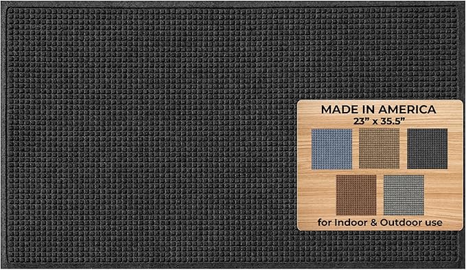 WaterHog Rubber Backed Mat for Indoor/Outdoor - Slip-Resistant Entryway Protection for Front Door Use, Mudroom, Porch, Garage, Easily Washable and Slip-Resistant, Squares Collection, Charcoal 2' x 3'