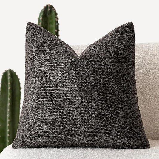 Foindtower Textured Boucle Throw Pillow Covers Accent Solid Pillow Cases Cozy Soft Decorative Couch Cushion Case for Chair Sofa Bedroom Living Room Home Decor, 18 x 18 Inch,Dark Brown