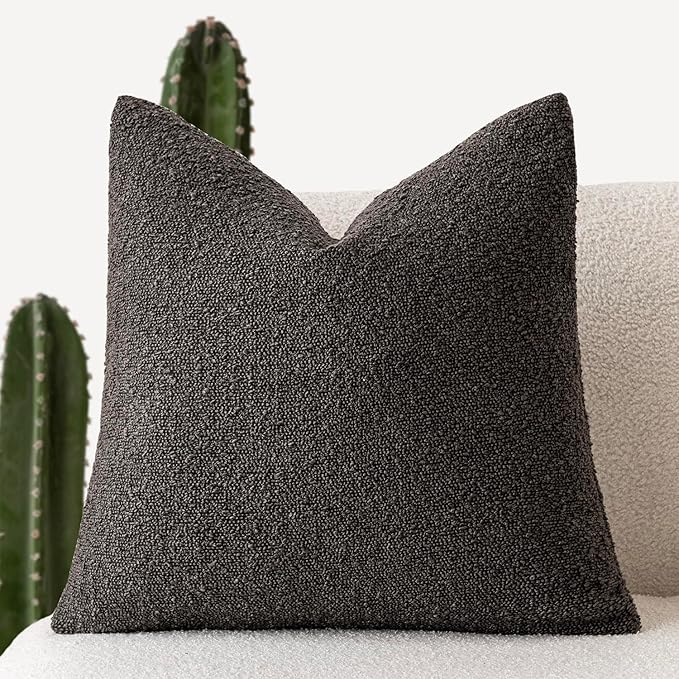 Foindtower Decorative Textured Boucle Throw Pillow Covers Accent Solid Pillow Cases Neutral Soft Cozy Couch Cushion Case for Chair Sofa Bedroom Living Room Home Decor 24 x 24 Inch,Dark Brown