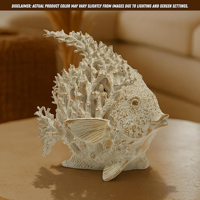 Ocean Decor White Coral Reef Angelfish Sculpture Beach Home Decor Coastal Coral Look Tabletop Collection 11 in x 10 in